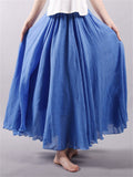 Women's Elastic Waist Pleated Maxi Linen Skirts