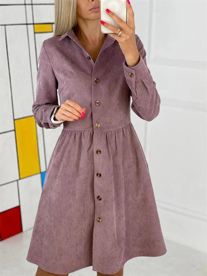 Women's Winter Fashion Button Down Corduroy Dress