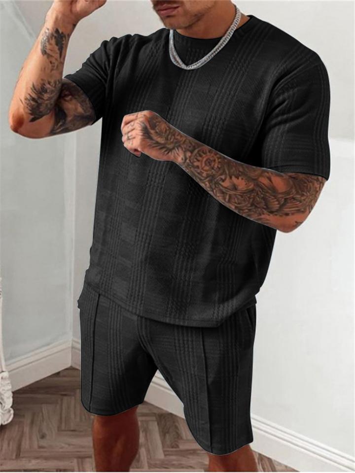 Mens Casual Comfy 2 Piece Sets Short Sleeve T-Shirts+Shorts
