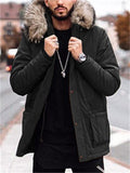 Mens Comfy Cotton Coat With Faux Fur-Trimmed Hood
