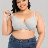 Plus Size Full Coverage Push Up Minimizer Cotton Bra - Gray