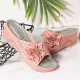 Women's Cute Soft Footbed Floral Deco Cutout Non-Slip Wedge Slippers