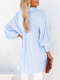 Female Chic Stripe Stand Collar Loose Puff Sleeve Blouses