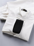 Relaxed Fit 2-Piece Outfit Retro Button Collar Shirt + Elastic Waistband Full-Length Pants