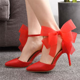 Sexy Fire Red&White Butterfly Floral Pointed Toe Party High Heel Pumps