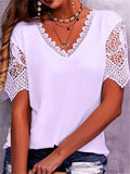 Women's Popular Lace Splice Short Sleeve V Neck T-shirts