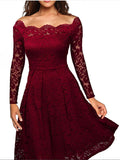 Copy of Women Prom Dress Bateau/boat neck A-line Long Sleeve Guipure lace Dresses