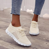 Solid Color Mesh Breathable Lace-Up Sneakers For Women