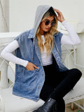 Girl's Summer Button Down Sleeveless Hooded Denim Vest