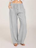 Women's Urban Casual Style Solid Color Straight Leg Elastic Waist Wide Leg Pants