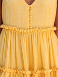 On-Trendy Sleeveless Ruffled Pleat Detailing Tie Shoulder Knee-Length Flare Dress