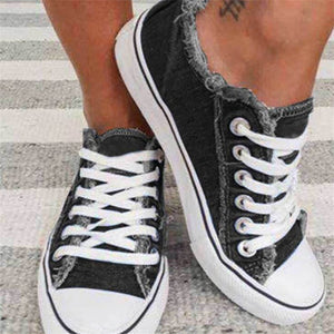 Classic Summer Round Toe Lace Up Raw Edge Female Canvas Shoes