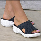 New Solid Color Wedge Mesh Breathable Open Toe Female Outdoor Platform Slippers