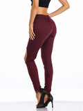 Summer Sexy Street Style Ripped Fit Wine Red Denim Jeans for Women