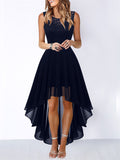 Women's Lace Splicing Round Neck Backless Chiffon Elegant Dress