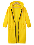 Comfortable Full Zipper Pocket Drawstring Hooded Midi Coat