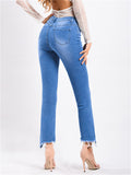 Casual Style Office Lady Grace Bell Bottom Rivet Denim Jeans for Women