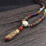 Ethnic Style Buddhism Shimmery Gold-Tone Pendant Beaded Necklace
