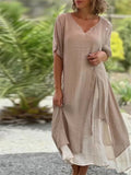 Country Style V Neck Short Sleeve Irregular Hem Dress for Women