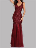 Gorgeous Sexy V Neck Sequined Evening Dresses For Women