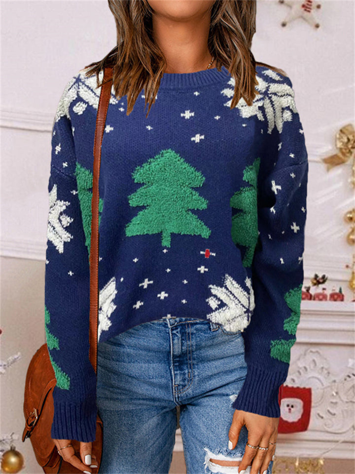 Lovely Christmas Snowflake Print Pullover Casual Women Sweater for Autumn Winter