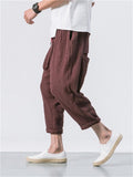 Men's Casual Loose Fashion Solid Color Linen Cropped Pants