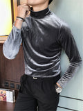 Slim Velvet Mock Neck Long Sleeve T-Shirts