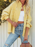 Women's Trendy Lapel Raw Edge Long Sleeve Denim Jacket