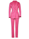 Women's Fashion Suit Button Up Blazer + Straight Leg Pants