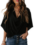 Feminine Flowy Style Cowl Neck Half Sleeve Lightweight Chiffon Pullover Tops