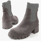 Winter Daily Women Chunky Heels Suede Chelsea Martin Boots