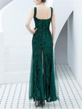 Stunning Sequined High Slit Formal Tulle Dress for Dinner