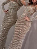Exquisite Gilding Fitted Waist Long Sleeve Evening Dress