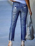 Women's Casual Cozy Elastic Denim Ripped Jeans