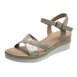 Casual Cross Strap Wedge Heel Buckle Roman Sandals for Women