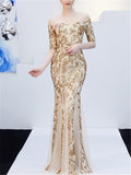 Gorgeous Off Shoulder Sequined Mermaid Dress for Evening Party