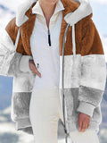 Ladies Warm Fleece Patchwork Full Zipper Hooded Coat