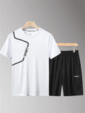 Mens Moisture Wicking Sports Short Sleeve T-Shirts+Shorts