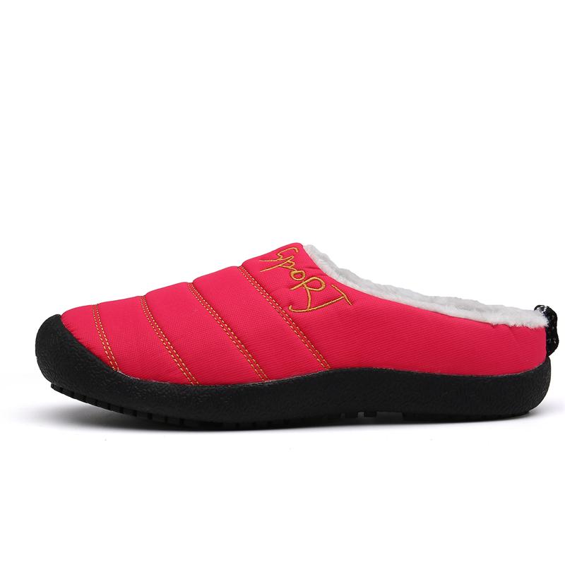 Unisex Striped Letters Embroidered Non-Slip Warmth Waterproof Fleece Lining Slippers