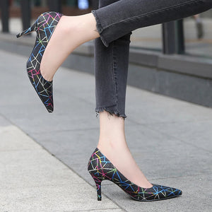 New Fashion Printed Stiletto Heels Pointed Toe 3 Inches Heels