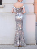 Stunning Sequined Backless Thigh High Slit Dress for Evening