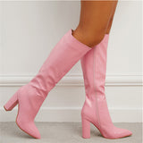 Women's Daily Plus Size Chunky Heels Side Zipper Knee Boots