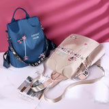 Floral Embroidered Large Capacity Anti-Theft Design Backpack Shoulder Bag Two-Way To Carry