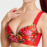 Women's Wireless Soft Comfy Plus Size Floral Bras - Black