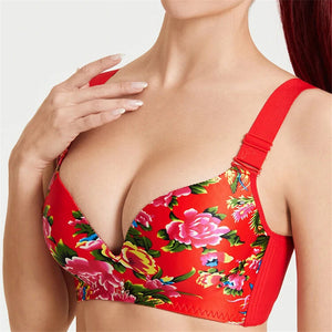 Women's Wireless Soft Comfy Plus Size Floral Bras - Red