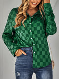 Women's Fashion Vivid Plaid Slim Fit Turn Down Collar Button Shirt