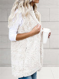 Women's Fashion Open Front Sleeveless Pocket Hooded Fuzzy Vest