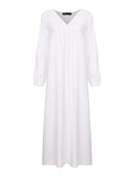 Soft Touch Ruffled Detailing V Neck Long Sleeve Loose Fit Maxi Nightgown