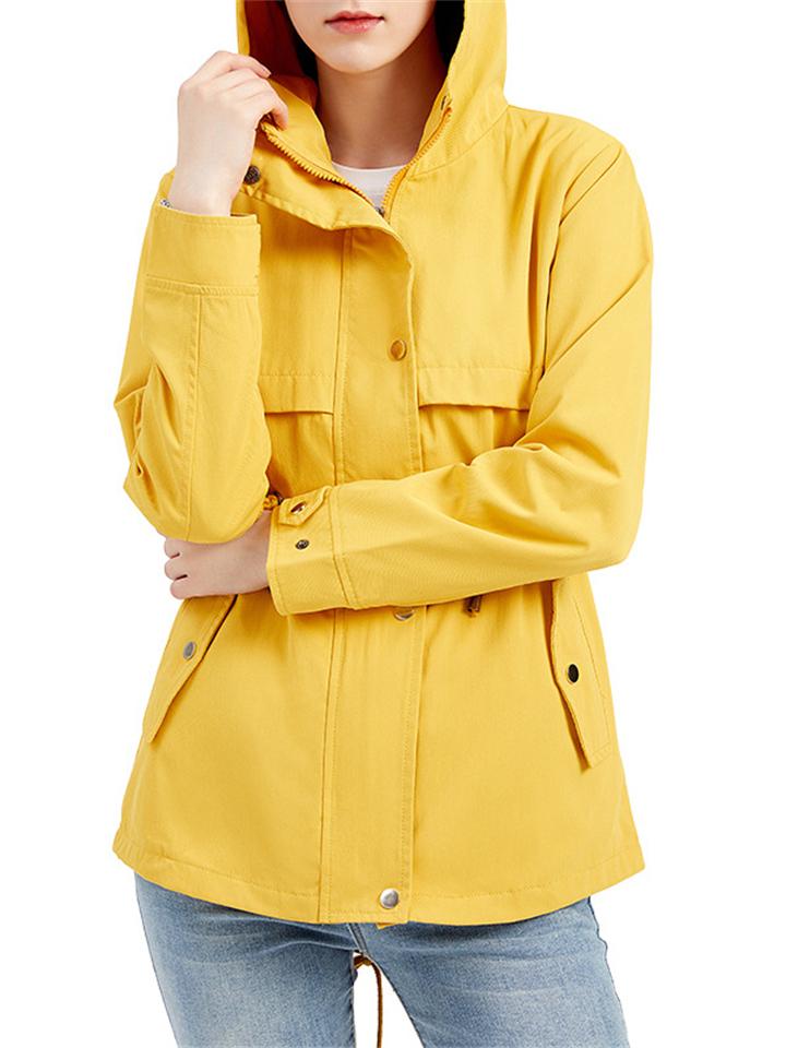 Women's Solid Color Waterproof Hooded Collar Coats