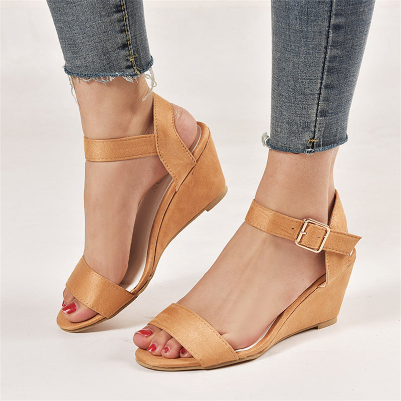 Elegant Ladies Peep-toe Wedge Heels All Match Buckle Sandals